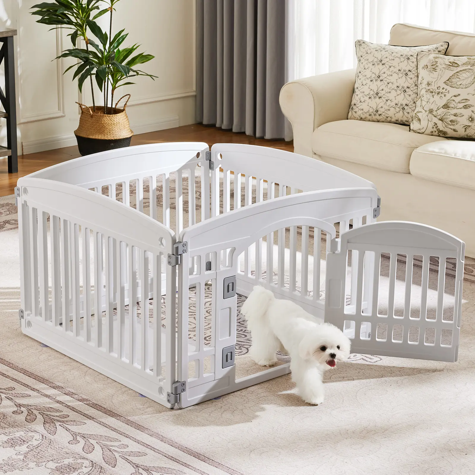 Portable Pet Enclosure Playpen for Small-Medium Dogs, Foldable Indoor-Outdoor Puppy Pen with Lockable Door, Non-Slip Base, Easy-to-Clean Design