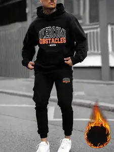 SHEIN Manfinity Hypemode Men Letter Graphic Kangaroo Pocket Drawstring Hoodie & Sweatpants