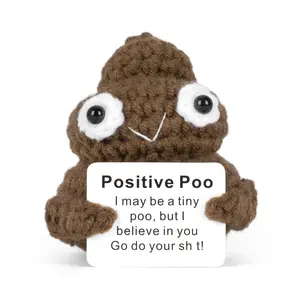 Positive Poo Crochet Doll - Handmade Knitting Emotional Support Poop with Encouraging Card - Cute Funny Gag Gifts for Friends, Coworkers, Birthday, Stress Relief Desk Decor Kawaii Stuffed Animals