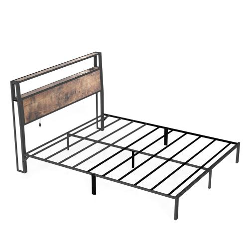 Queen Bed Frame with Mattress, RGB LED Lights & Charging Station, Storage Headboard, Modern Setup – Cama queen con luces LED y colchón