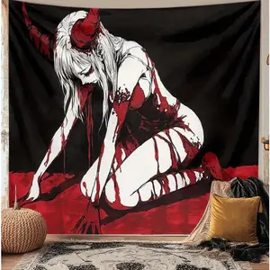 Gothic Tapestry Banner - Blood Red Demon Pattern, 100% Polyester Fiber for Living Room, Bedroom or Dormitory Decoration Wall Hanging, Hand-sewn Edges, Wrinkle-resistant, Indoor and Outdoor Use, Gothic Home Decor for Summer