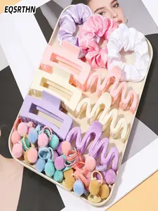 1set  Vibrant Colorful Non Slip Hair Clips and Pom Pom Scrunchies Hair Accessories for Gym Training and Messy Buns and Outdoor Activities