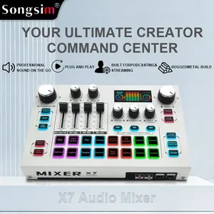 Songsim-X7 professional live streaming sound card, independent channel adjustment, custom audio effects, high-flat input/output, suitable for PC, mobile phones, gaming, podcasts, live streaming, and small studios.
