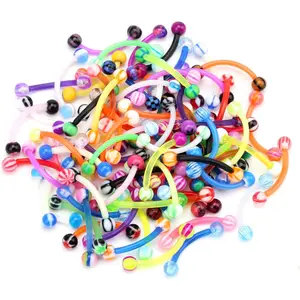 Colorful Ball Acrylic Flexible Curved Bar Eyebrow Rings Tragus Piercing Jewelry, 50Pcs, 16G
