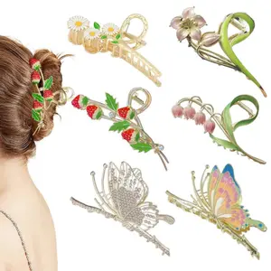 6 Pack Hair Claw Clips for Women, Large Strong Metal Butterfly Hair Clips Flower Hair Clips for Women Thick Hair