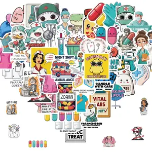 50pcs Funny Healthcare Stickers for Water Bottle, Laptop, Waterproof Medical Stickers, Nurse Doctor Decals, Party Supplies, Gift for Women & Men