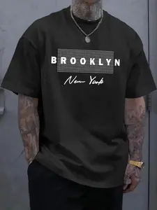 Men's Letter Print Round Neck Tee, Men's Summer Clothes, Summer Outfits, Regular Fit Casual Streetwear Short Sleeve Crew Neck T- Shirt for Summer, Graphic Tees, Fashion Men's Top for Daily Wear, 90s Clothes