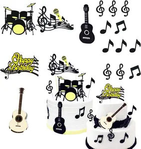 32 Pieces Rock Star Happy Birthday Cake Topper Music Notes Cupcake Decoration Cake Sticks Decorations Topper for Musician Party Rock Theme Party
