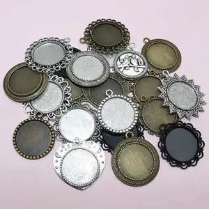 5pcs 25mm Inner Size Alloy Metal Pendant Cabochons Blank Base Setting Bezel Tray DIY Jewelry Accessories for Necklace Keychains