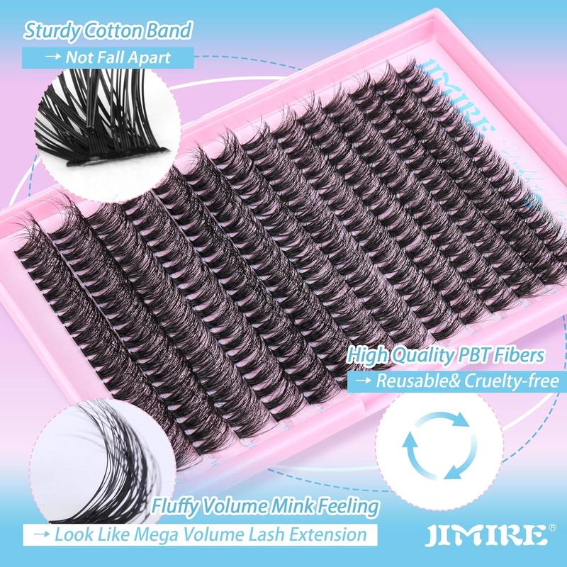 JIMIRE 50D Fluffy Eyelash Extension Kit 280Pcs Volume Lash Clusters Kit Mink Lash Extension Kit with Lash Bond and Seal D Curl Cluster Eyelash Extensions Soft 9-16MM Individual Eyelash Clusters Kit