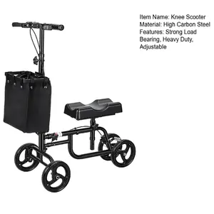Steerable Knee Scooter with Rear Wheel Brake Locking Handbrake, Crutches Alternative Adults Knee Walker with Canvas Bag, Adjustable All-Terrains Leg Scooter for Broken Foot, Ankle Injury, Surgery