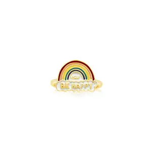 Rainbow Be Happy Enamel Yellow Gold Plated Girl's Rings Earth2Jane Size 5