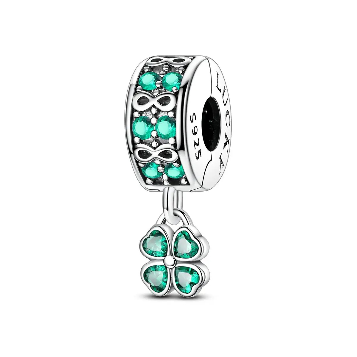 MULA Lucky Infinity Four Leaf Clover Pendant Clip - 925 Silver Plated CZ Bead Stopper, Compatible with Pandora Bracelets, Perfect Gift for Women Girls Birthday St. Patrick's Day
