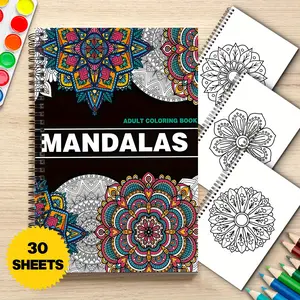 1pc mandala pattern adult coloring book, adult mandala coloring book, spiral bound adult coloring book, A5 size, single sided printing, adult coloring book, suitable for women and men, relaxing adult coloring book, Coloring Gift Book