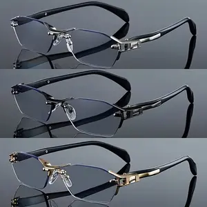 3PCS Men's and Women's Fashion Retro Square Gold-plated Frame-free Design, Diamond-cut Edge Reading Glasses - Eant, Literary and Simple PC Material,  1.0 to  4.0 Diopters, Lightweight and Durable, Suitable for Daily