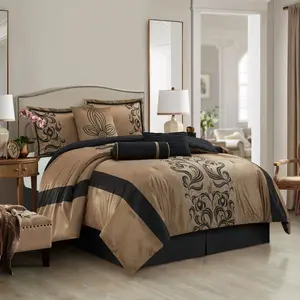 Helda Flocked 7-Piece Comforter Set, Brown