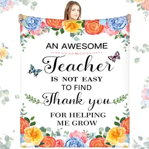Teacher Appreciation Gift Teacher Throw Blanket for Women 60x50'' Soft Thank You Flannel Blanket Gift for Graduation Teacher's Day End of the Year Retirement Birthday Party Favor from Student(Floral)