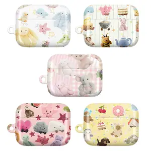 Jellycat Inspired AirPods Case – Cute Kawaii Food Friends Cover for AirPods 1 2 3 4 Pro 1 2 3, Bakery Aesthetic Croissant Donut Teddy Bear Plush Style, Soft Cute Jellycat Vibes, Adorable Gift for Girls, Women, Bestie & BFF