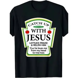 100% Cotton [] Graphic Tees Catch Jesus" Ketchup Fun Christian Gift Creative T-Shirt Golf Gift T-Shirt For Men And Women