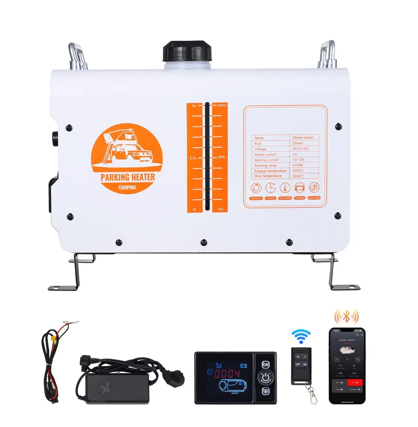 8kW Diesel Heater 12V/24V, Bluetooth Diesel Air Heater with Remote, CO Alarm, Portable Vehicle Heater for RV, Camping, Garage - Fast Heating Horizontal 8 kw