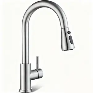 Kitchen Faucet with Pull Down Sprayer, Brushed Nickel High Arc Single Handle Kitchen Sink Faucet for Pot Filler, Stainless Steel Commercial Modern Rv Farmhouse Camper Laundry Bar Sink Faucets 1/2inch Hose