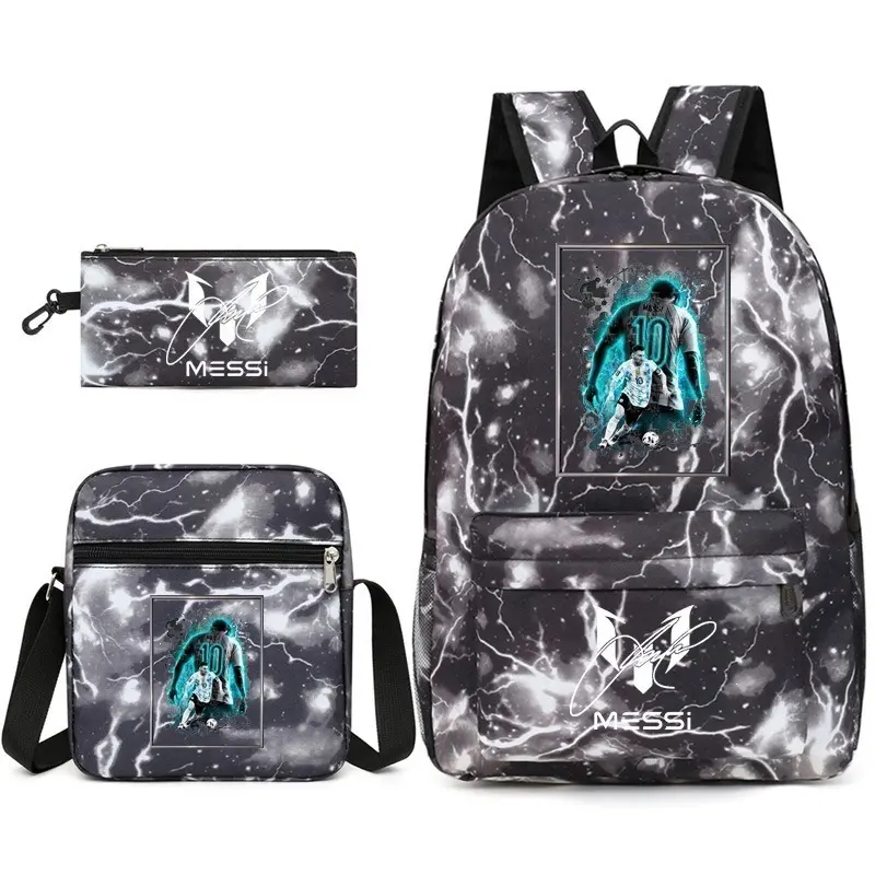 Boys' Football No.10 3-Piece Waterproof Oxford Backpack Set - School Rucksack Combo with Crossbody Bag, Pencil Case for Soccer Fans