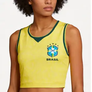 2026 Brazil Women's Football Crop Top Jersey S-2XL, Quick-Dry Breathable Soccer Vest for Sports & Casual Wear