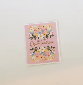 Floral Quince Greeting Card - Quinceañera Birthday Card