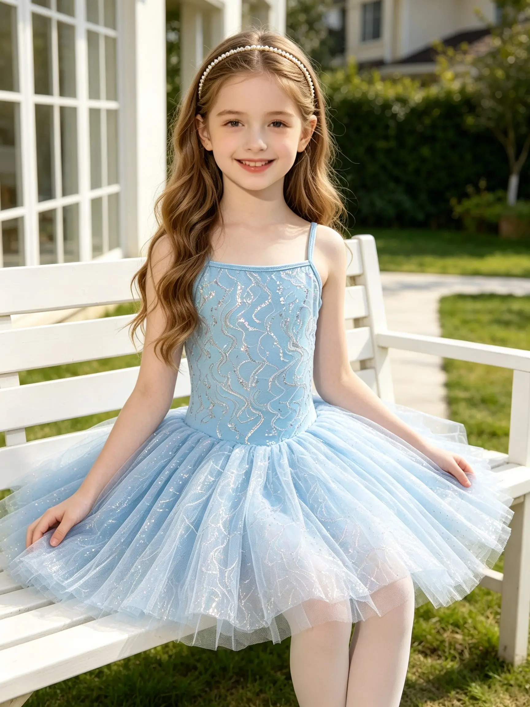 Little Girls' Light Blue Sequin Spaghetti Strap Ballet Tutu Dress, Sparkle Dance Leotard for Recital, Birthday Dress-Up