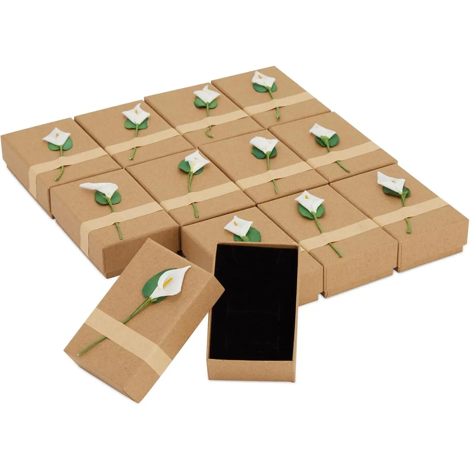 12-pack jewelry gift boxes with ends-lily flower small cardboard gift box for necklace packaging in bulk (3.5x2.2x1.2 in)