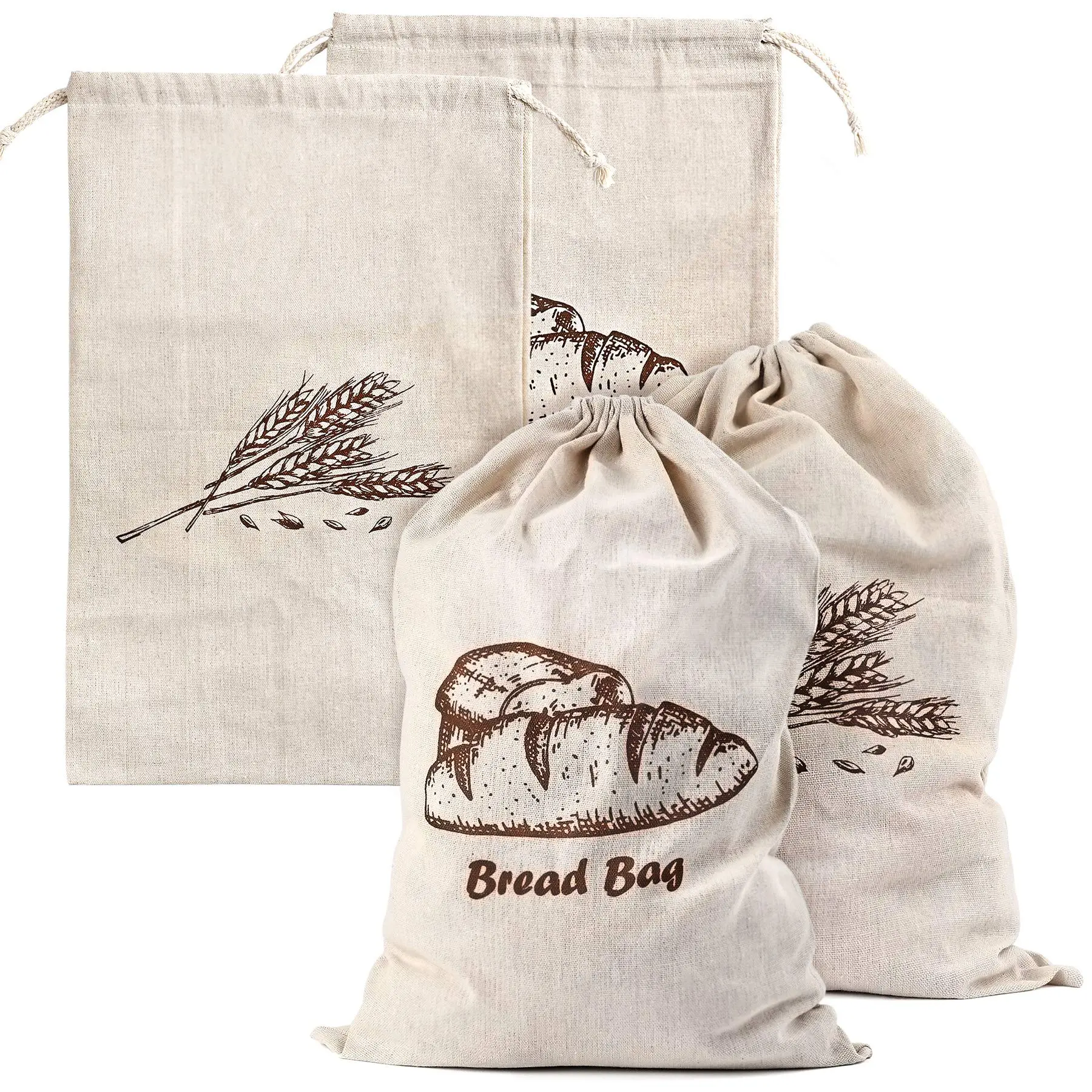 Linen Bread Bags for Homemade Bread Container, 4 Pcs 17.5 X11.5 Inches Unbleached & Reusable Bread Storage, Natural Large Storage for Artisan Bread