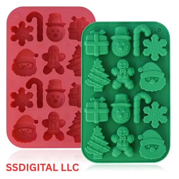2PCS Christmas Silicone Chocolate Molds 3D Snowflake Santa Gingerbread Man Snowman Xmas Tree Shapes for Candy Baking Soap Candle Jello DIY Festive Molds BPA-Free Oven Safe Freezer Safe Non-Stick Reusable