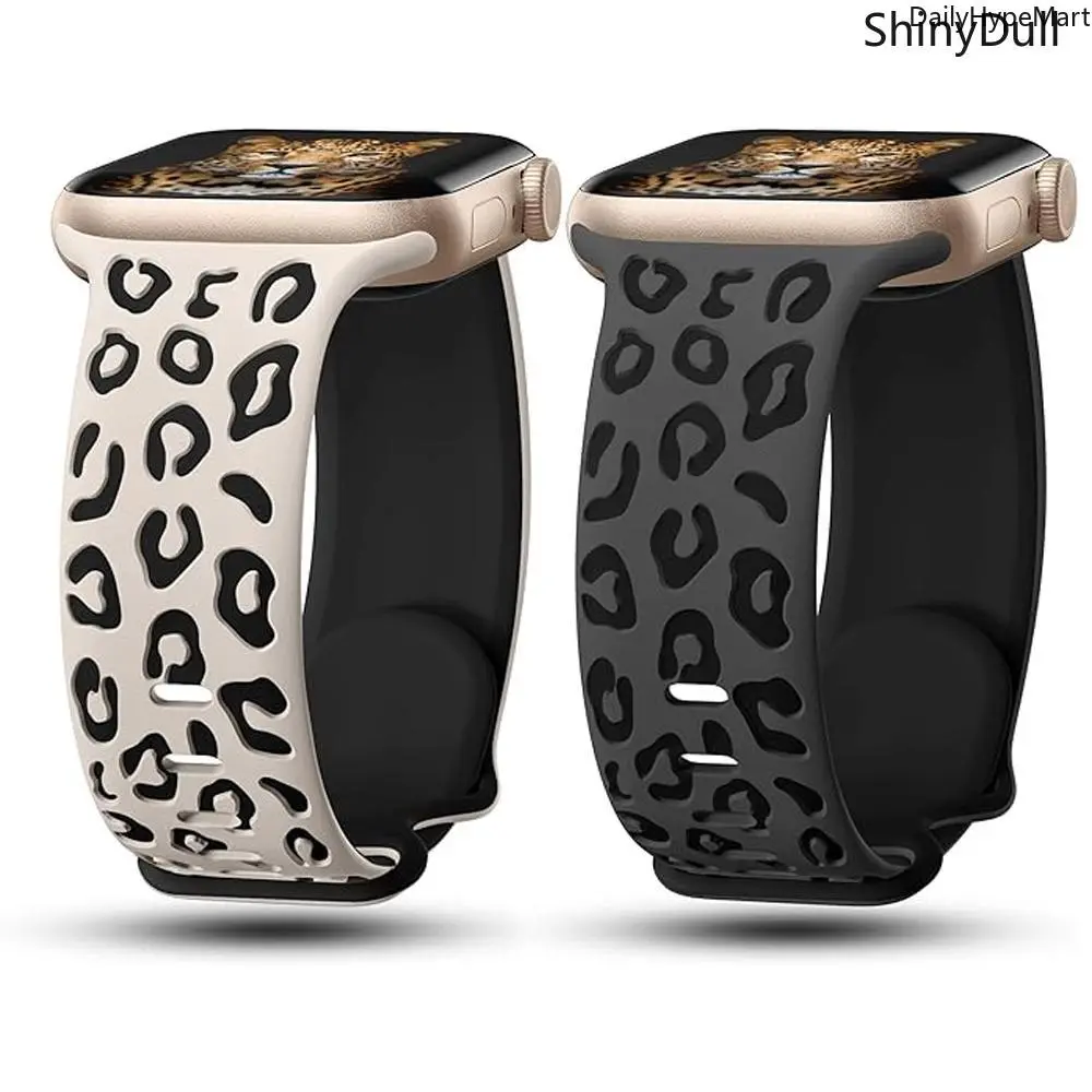 Luxury Engraved Silicone Smart Watch Band, Stretchy Leopard-Design Wearable Accessories for 38-49mm Apple Watch Ultra