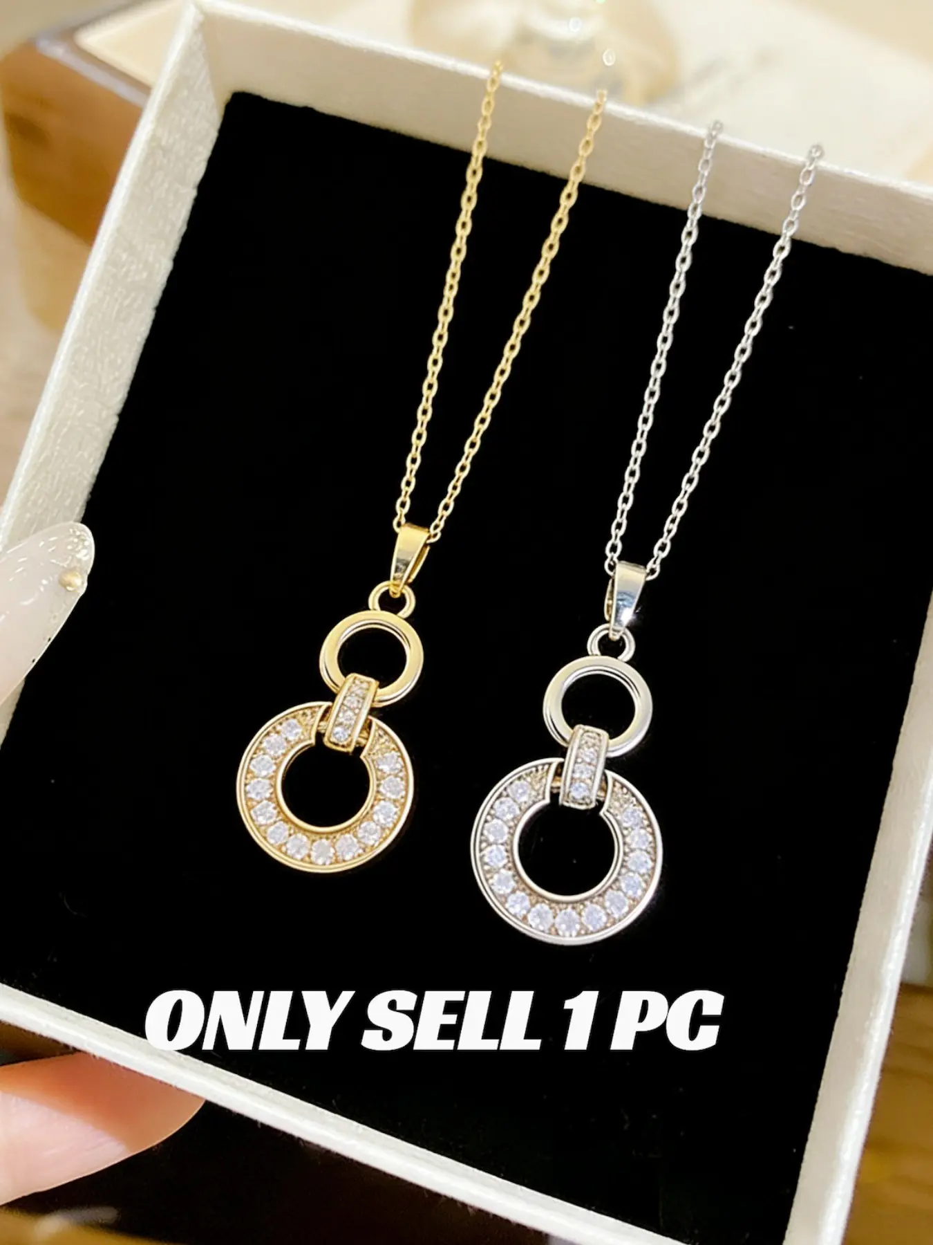 Elegant Dual Ring Diamond Pendant Necklace for Women, 18k Gold Plated Titanium Steel, Sparkling Zircon Chain, Perfect Gift Jewelry