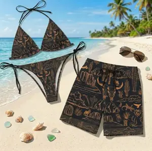 Desert Cactus 2-Piece Couples Swimwear Set - Western Cowboy Bikini for Women, Beach Shorts for Men, Summer Vacation Gift