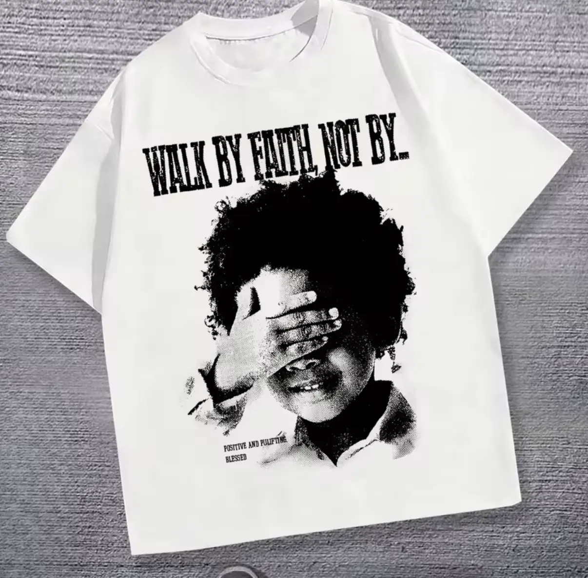 Women's 100% Cotton Short-Sleeve Round Neck Graphic T-Shirt - Walk By Faith Blessed Quote Portrait, Stylish Classic Unisex Casual Streetwear Summer Top