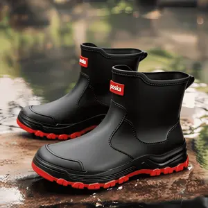 Men’s Closed PVC Waterproof Riding Rain Boots, Anti-Slip Rubberized Sole Footwear, Lightweight Flexible Walking Shoes, Breathable Inner for Delivery, Cycling