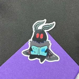 Studious Mothman Sticker | Bookish Mothman Sticker, Funny Reading Kindle Chibi Moth Sticker, Cute Reading Mothman, Local Cryptid Storytime Decor Decorative