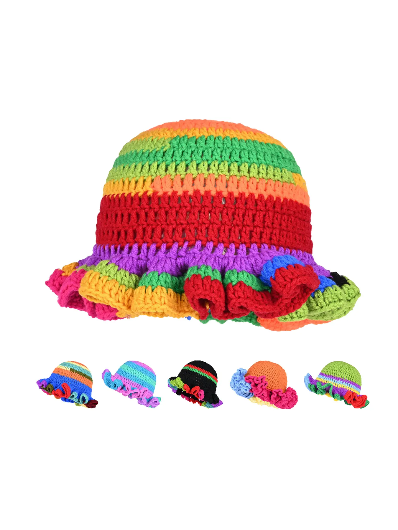 1 piece Hand woven colorful lace knitted hat, ruffled woolen hat, fashionable patchwork design fisherman hat, suitable for women, cute and sweet autumn and winter street travel style