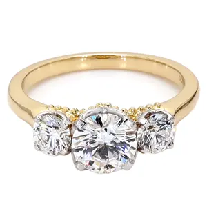 14K Round Three Stone Engagement Ring