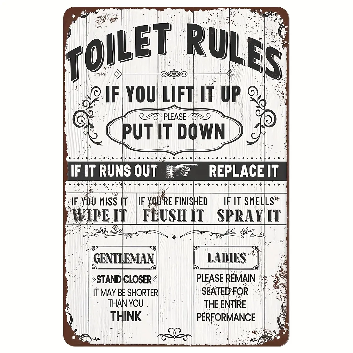 Rustic Farmhouse Toilet Rules Metal Sign - Vintage Humorous Bathroom Decor Plaque, Frameless Wall Art, 8X12 Inches, Ideal For Home & Office, Home Decor Products, Home Supplies Plaque