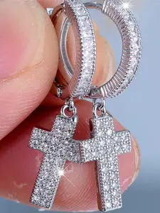 Crucifix Earrings, Synthetic Crystal Zirconia, Stylish and Simple Design, Perfect for Weddings, Can Be Worn Daily All Year Round for Women, Artificial Zirconia Earrings