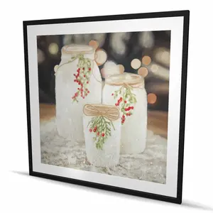 Begin Home Decor C1FM4848L9L696 48 x 48 in. Christmas Candles Wall Art - Snow Holidays Framed Matted Print Decor