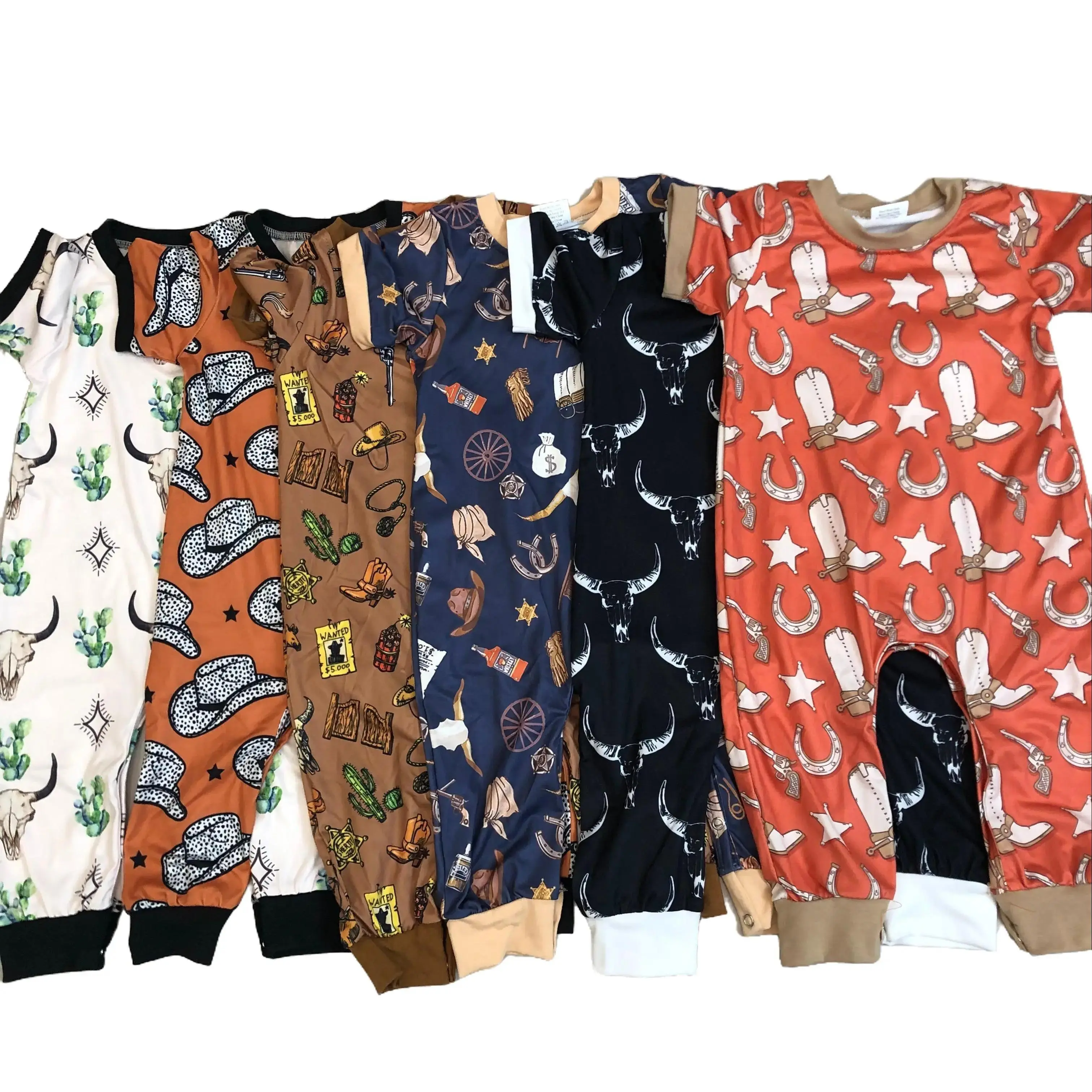 Baby Boy Clothes, Western Cow Print Short Sleeve Romper, Cotton Blend Summer Outfit for Infants
