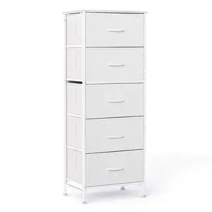 Tall 5-Drawer Storage Organizer, Narrow Fabric Dresser for Small Spaces, Slim Vertical Chest of Drawers for Bedroom & Closet