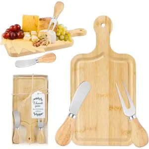 1 Set Baby Shower Prize for Game Winners Adults, Bridal Shower Prize for Guests, Small Cheese Board Gift Set with Wood Mini Charcuterie Board, Knives, Forks, Thank You Card & Gift Box