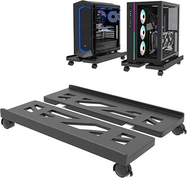 Mobile PC Computer Tower Holder, 1 Count Adjustable Mobile Computer CPC Holder, Telescopic Desktop Stand with Locking Caster Wheels PC Stand