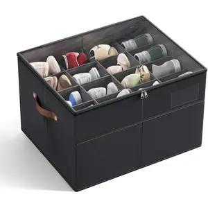 Shoes Organizer for Closet Fit 16 Pairs Large Shoe Box Container Shoe Bin with Clear Cover & Reinforced Handles, Saving Shoes Container (Black)