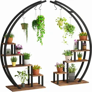 Plant Stand Indoor Outdoor, 2 Pack 5 Tier Heavy Duty Metal Plant Shelf, 56" Tall Plants Holder With Plants Hanger for Multiple Planter, Corner Flower Display Rack for Living Room, Garden, Balcony