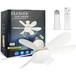LED Fan Light Bulb Lamp Remote Control Dimmable, E27 Screw Socket Quiet Small Fan Light, Bedroom Kitchen Living Room Garage Ceiling Fan